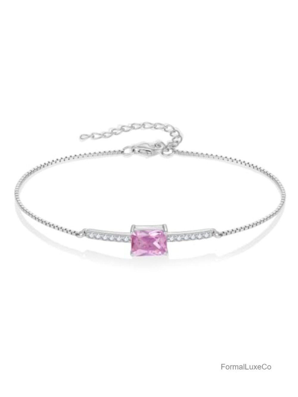 Sterling Silver Halo Rectangular Cut CZ Bracelet Art Deco Gift